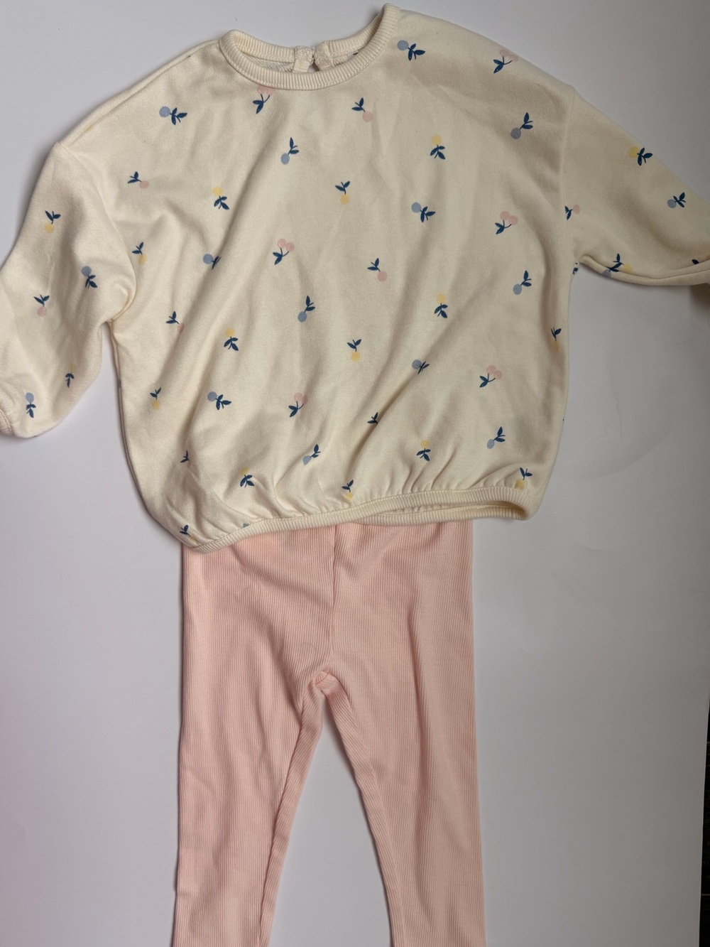 Girls Cream Floral Sweatshirt with Pink Leggings Set